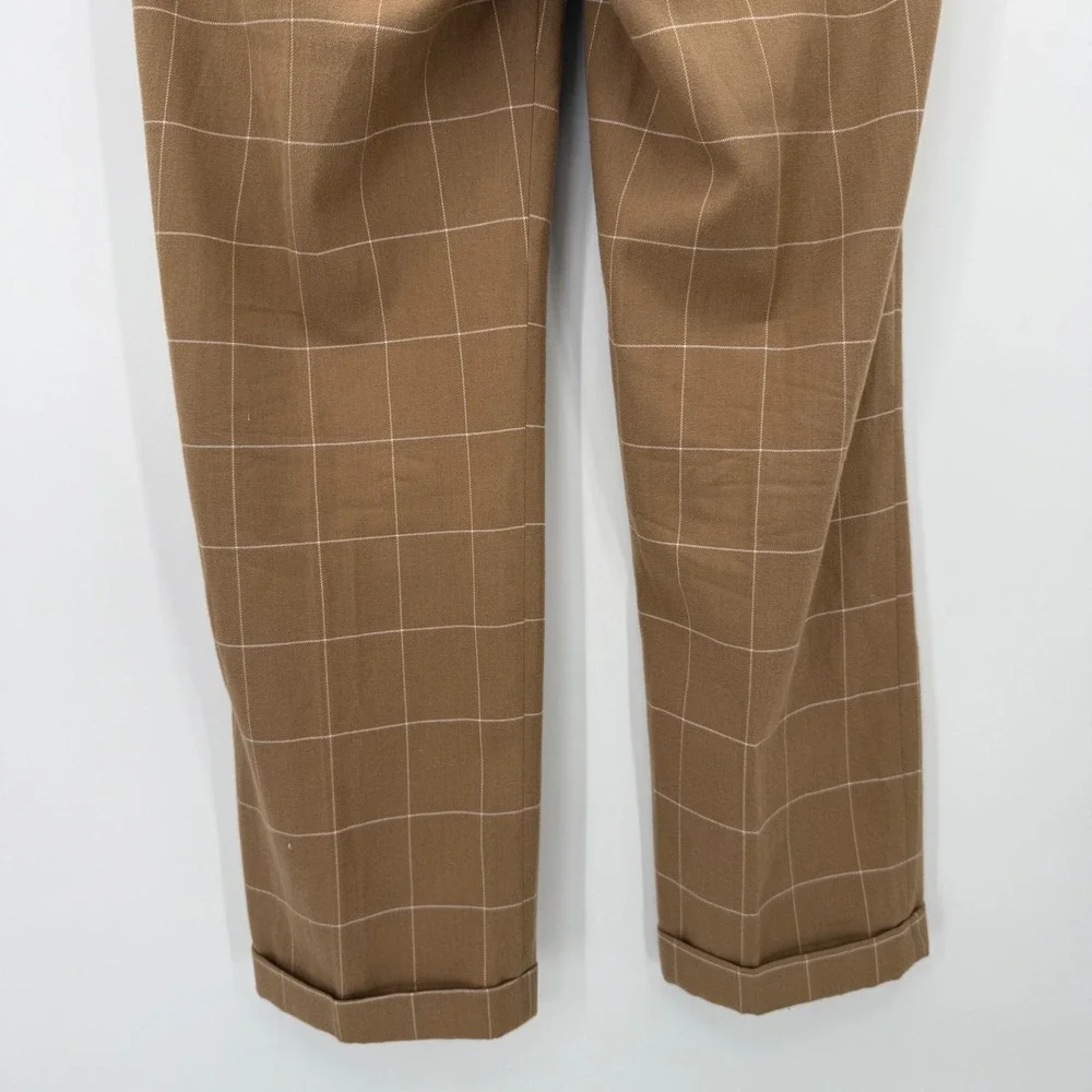 Polo Golf Ralph Lauren Pants Mens 34x33 Tan Windowpane Cotton Wool Silk Pleated